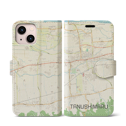 【田主丸（福岡県）】地図柄iPhoneケース（手帳タイプ）ナチュラル・iPhone 13 mini 用