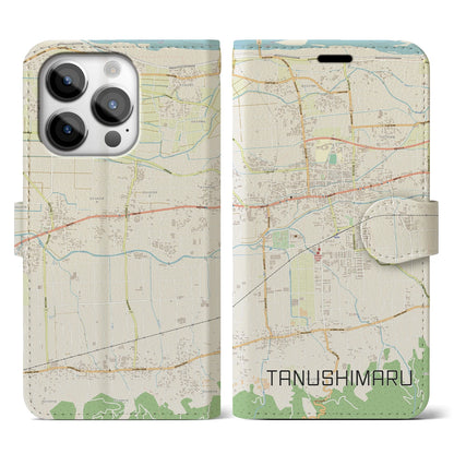 【田主丸（福岡県）】地図柄iPhoneケース（手帳タイプ）ナチュラル・iPhone 14 Pro 用