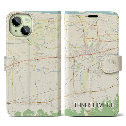 【田主丸（福岡県）】地図柄iPhoneケース（手帳タイプ）ナチュラル・iPhone 15 用