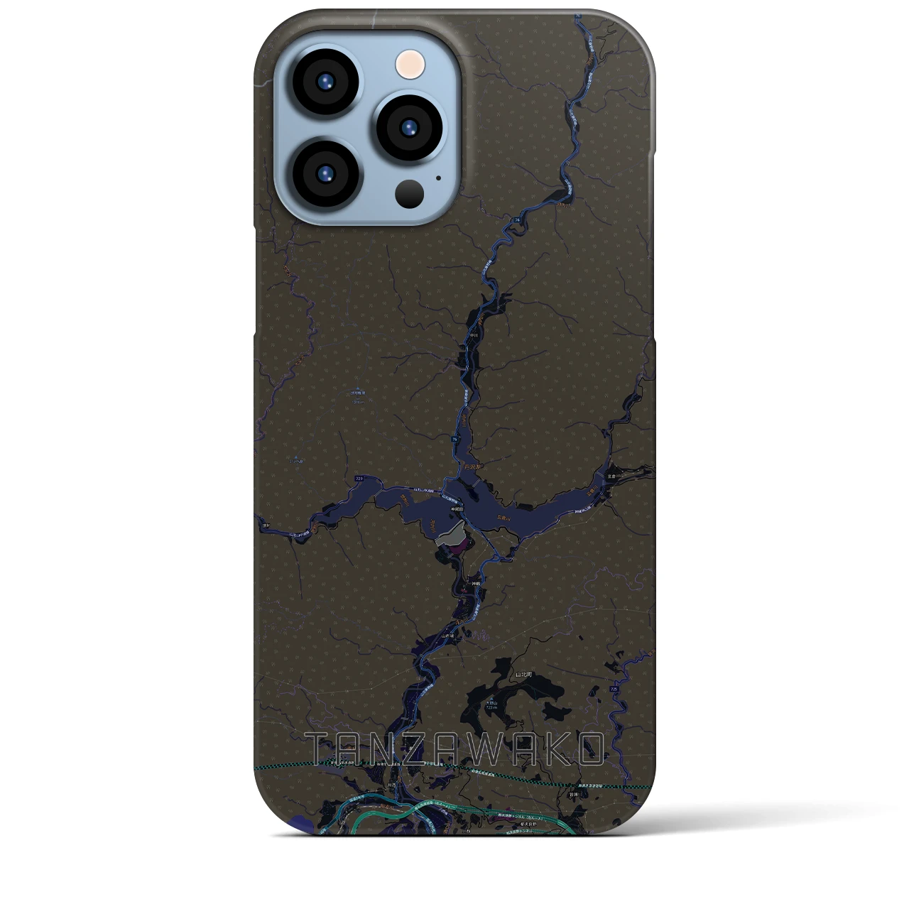 【丹沢湖】地図柄iPhoneケース（バックカバータイプ・ブラック）iPhone 13 Pro Max 用