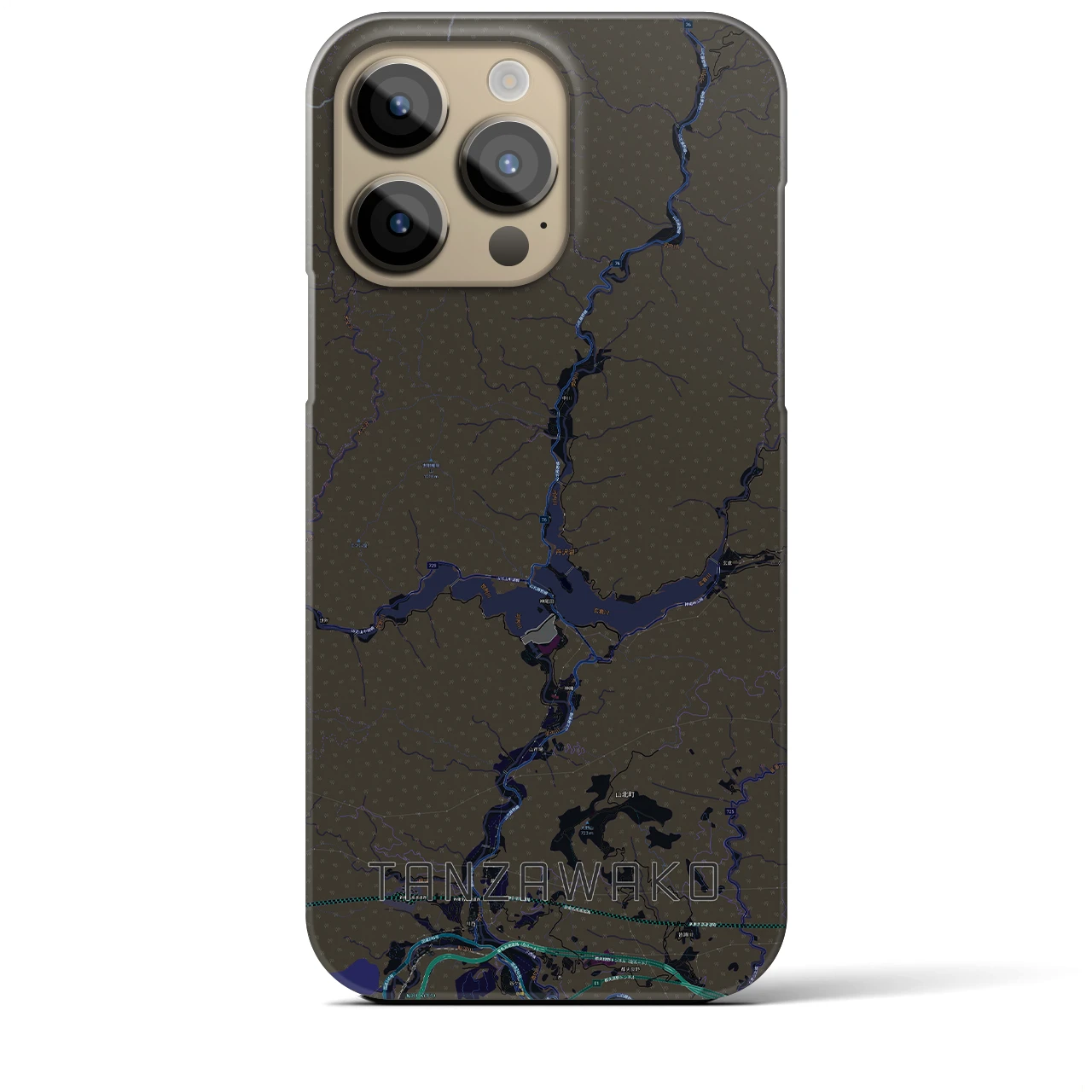 【丹沢湖】地図柄iPhoneケース（バックカバータイプ・ブラック）iPhone 14 Pro Max 用