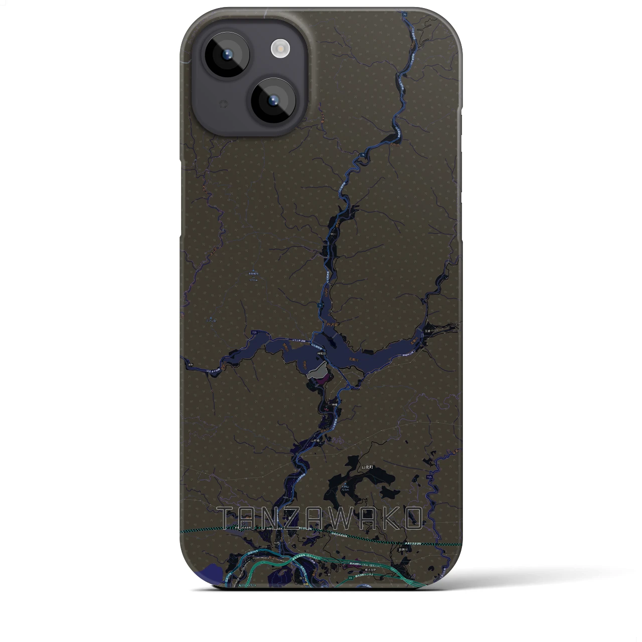 【丹沢湖】地図柄iPhoneケース（バックカバータイプ・ブラック）iPhone 14 Plus 用