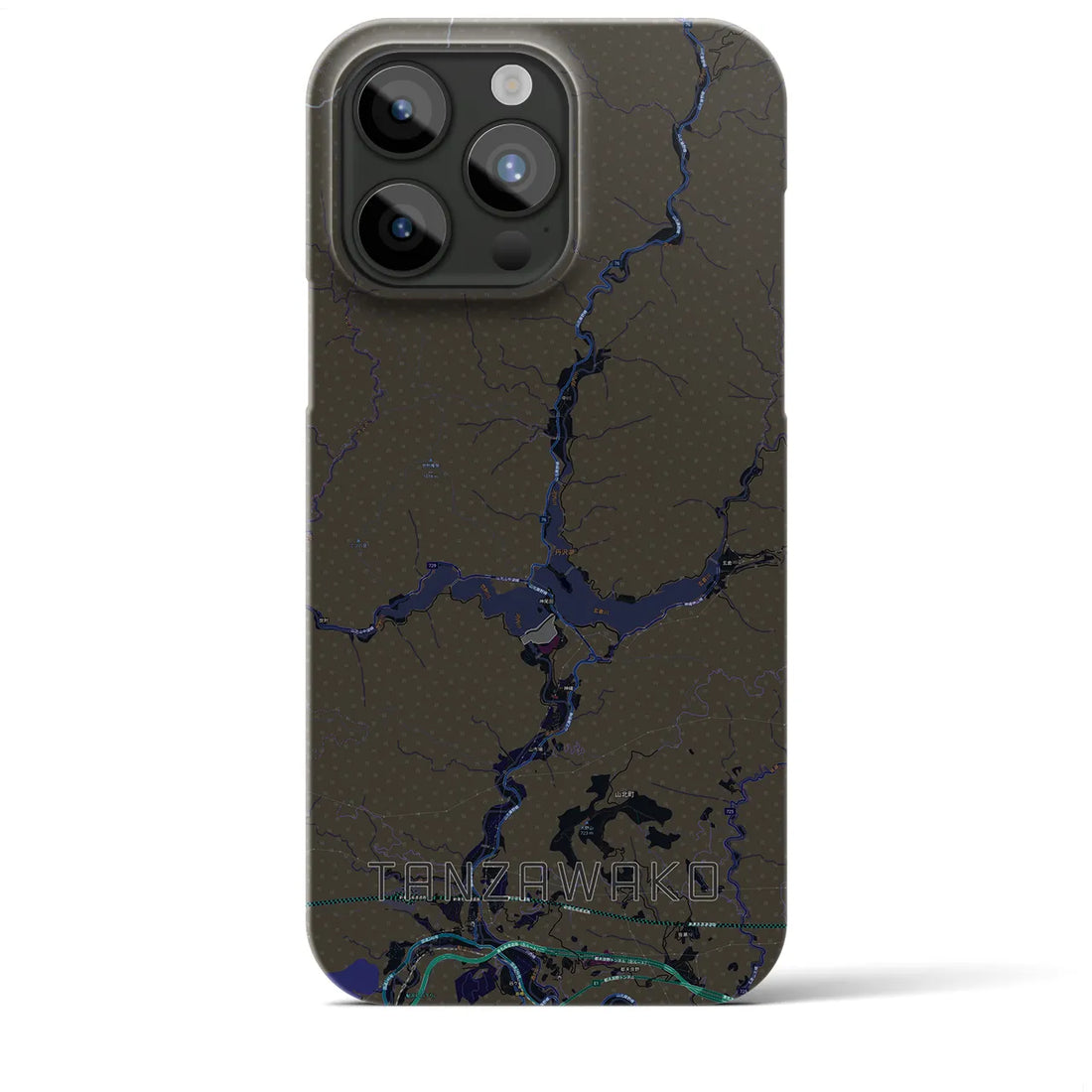 【丹沢湖】地図柄iPhoneケース（バックカバータイプ・ブラック）iPhone 15 Pro Max 用