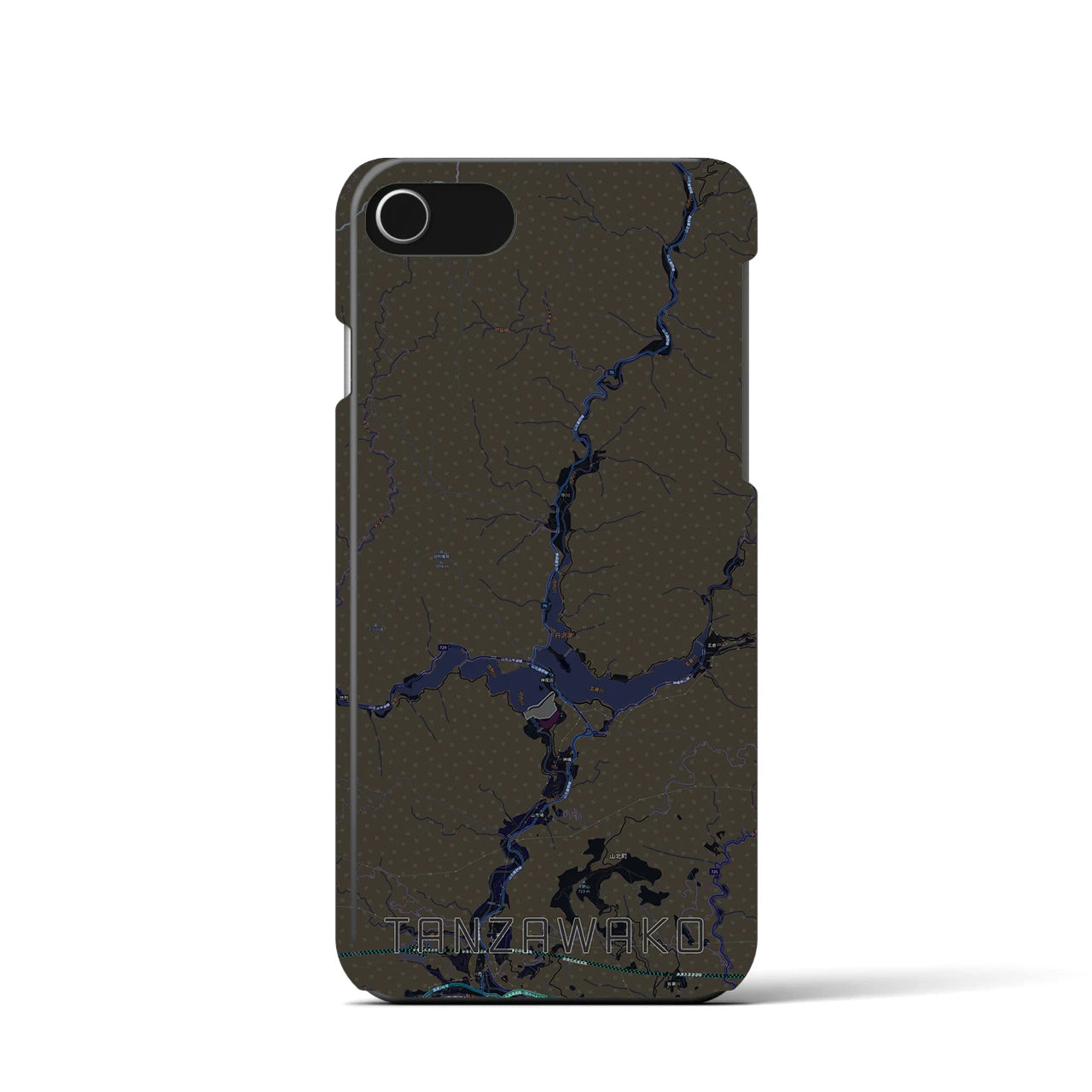 【丹沢湖】地図柄iPhoneケース（バックカバータイプ・ブラック）iPhone SE（第3 / 第2世代） / 8 / 7 / 6s / 6 用