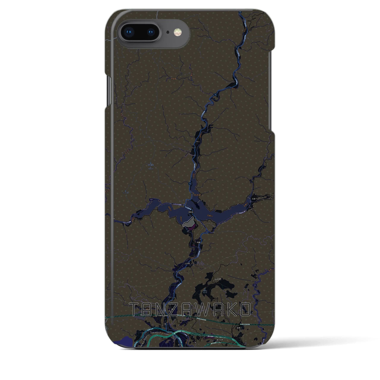【丹沢湖】地図柄iPhoneケース（バックカバータイプ・ブラック）iPhone 8Plus /7Plus / 6sPlus / 6Plus 用