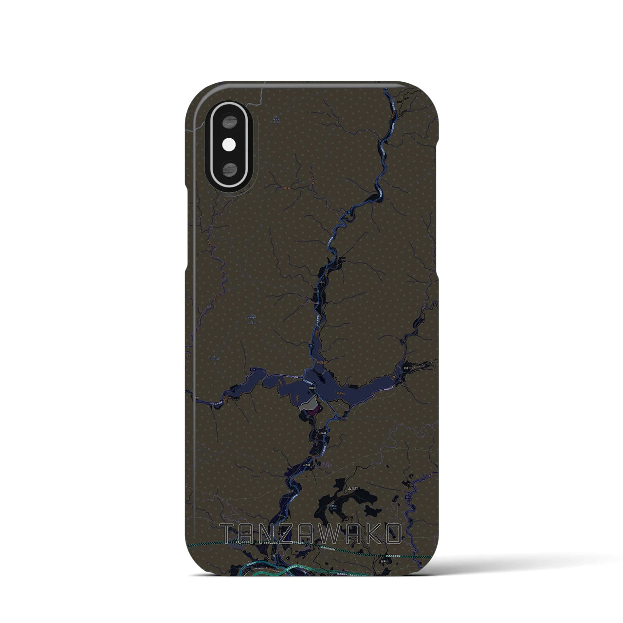 【丹沢湖】地図柄iPhoneケース（バックカバータイプ・ブラック）iPhone XS / X 用