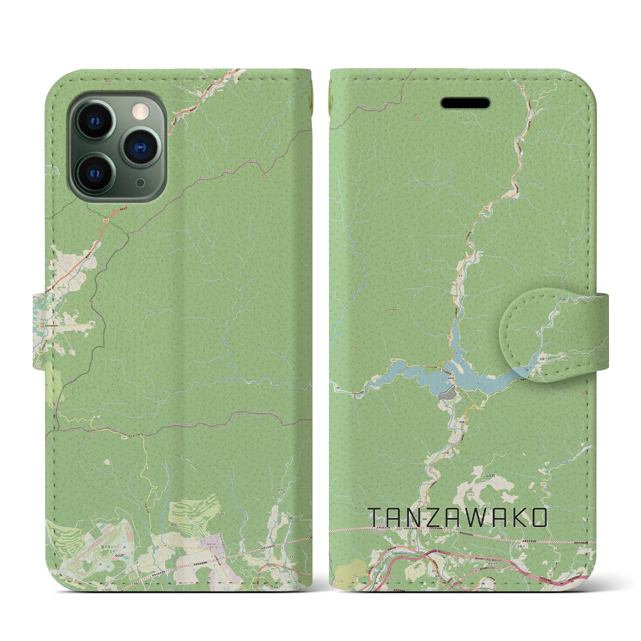 【丹沢湖】地図柄iPhoneケース（手帳両面タイプ・ナチュラル）iPhone 11 Pro 用