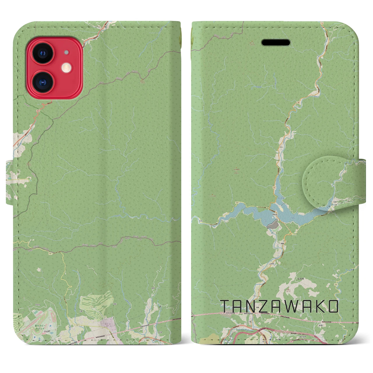 【丹沢湖】地図柄iPhoneケース（手帳両面タイプ・ナチュラル）iPhone 11 用