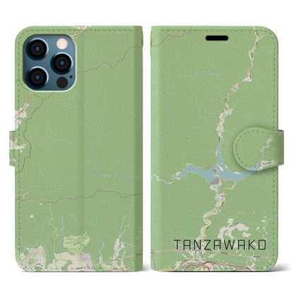 【丹沢湖（神奈川県）】地図柄iPhoneケース（手帳タイプ）ナチュラル・iPhone 12 / 12 Pro 用