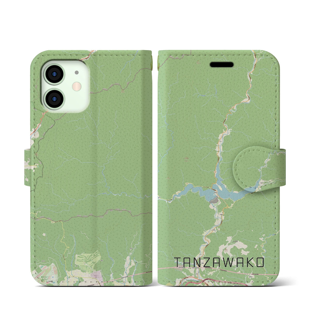 【丹沢湖】地図柄iPhoneケース（手帳両面タイプ・ナチュラル）iPhone 12 mini 用