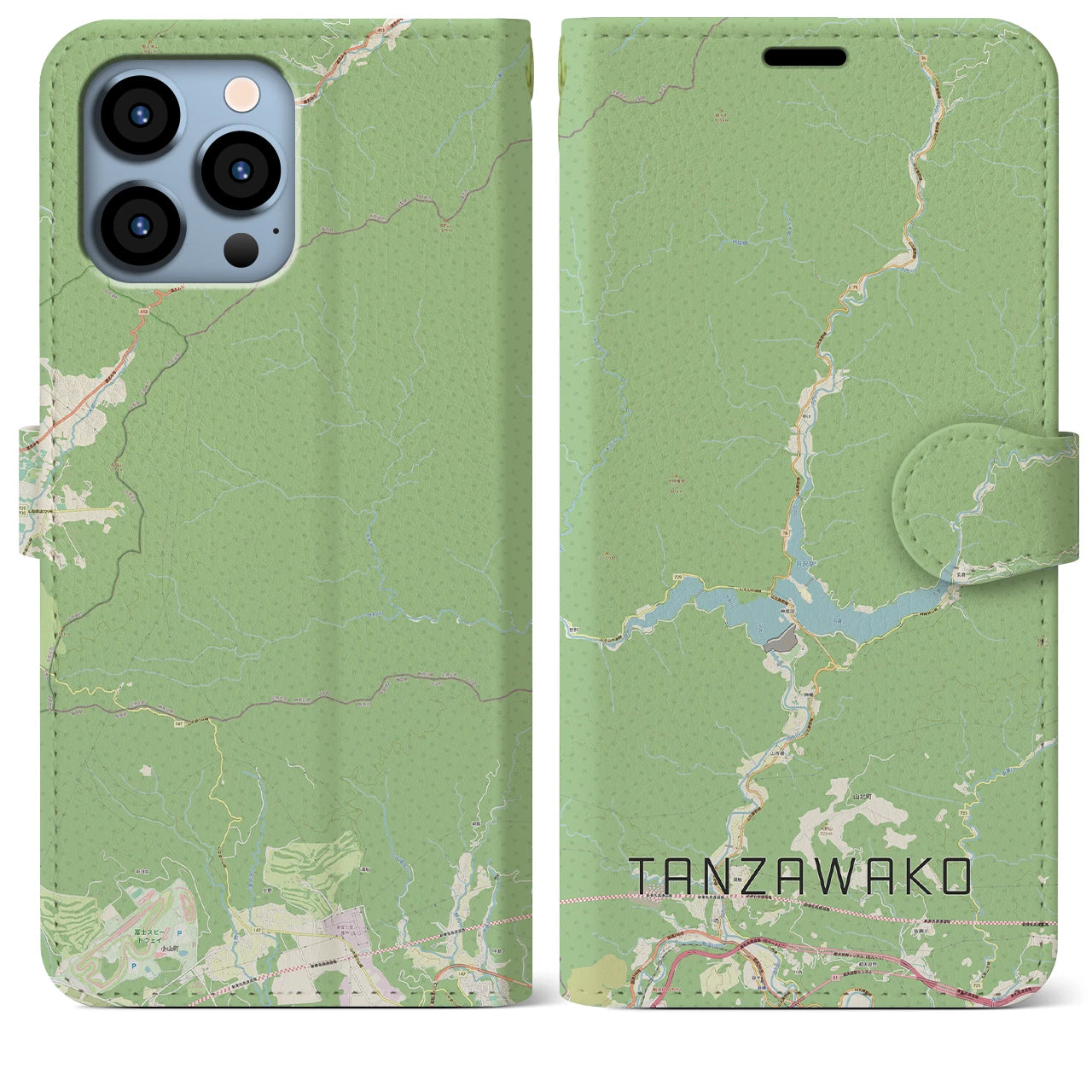 【丹沢湖】地図柄iPhoneケース（手帳両面タイプ・ナチュラル）iPhone 13 Pro Max 用