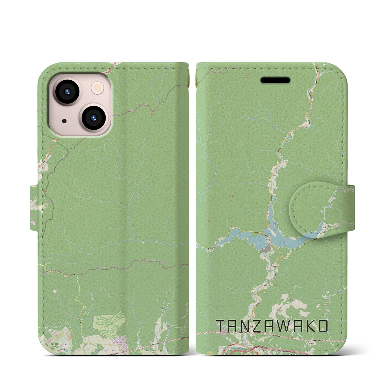【丹沢湖】地図柄iPhoneケース（手帳両面タイプ・ナチュラル）iPhone 13 mini 用