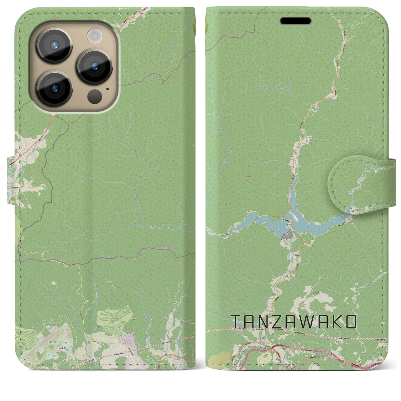 【丹沢湖】地図柄iPhoneケース（手帳両面タイプ・ナチュラル）iPhone 14 Pro Max 用