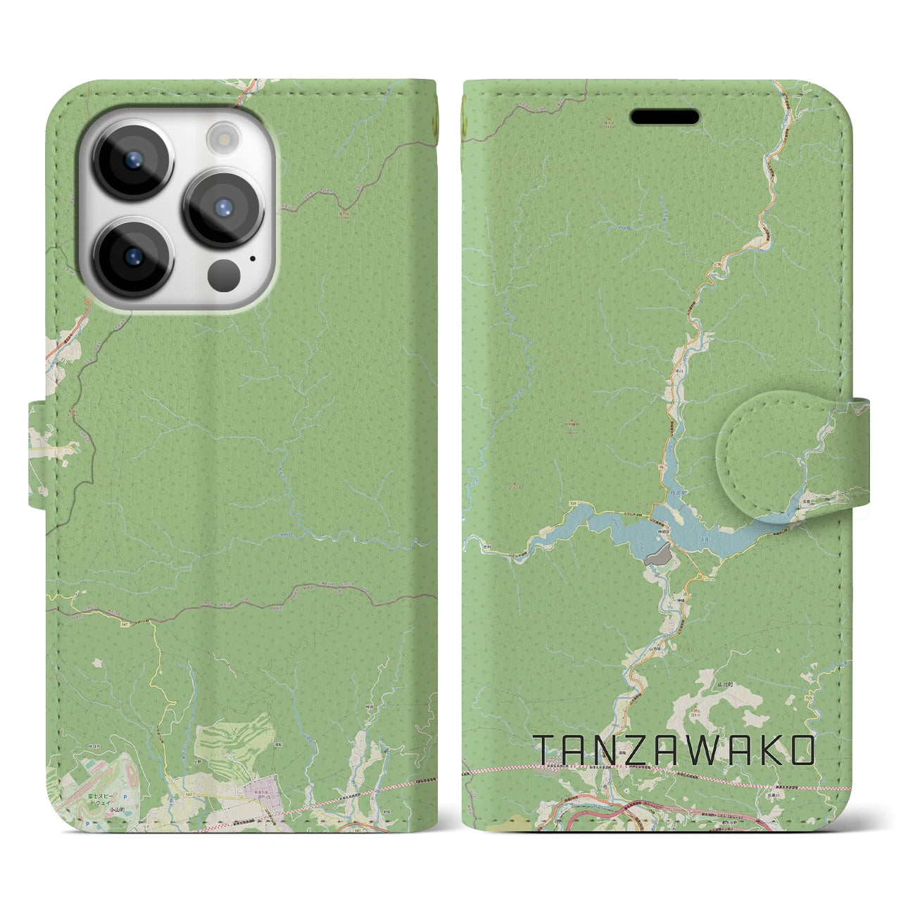 【丹沢湖】地図柄iPhoneケース（手帳両面タイプ・ナチュラル）iPhone 14 Pro 用