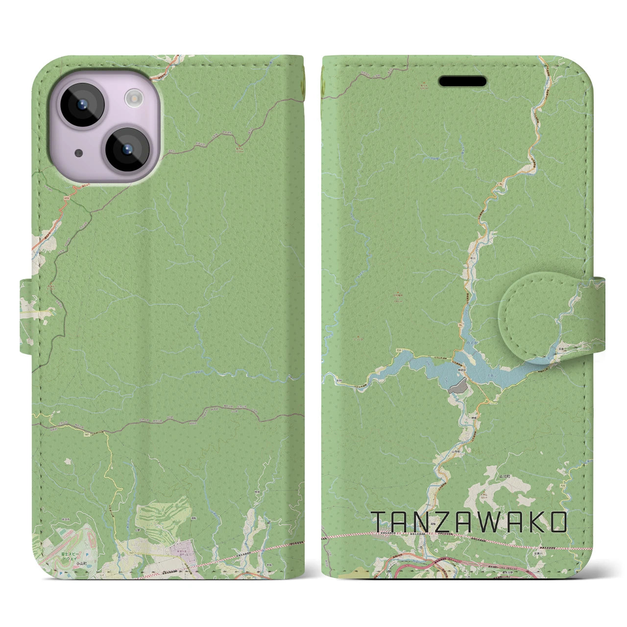【丹沢湖】地図柄iPhoneケース（手帳両面タイプ・ナチュラル）iPhone 14 用
