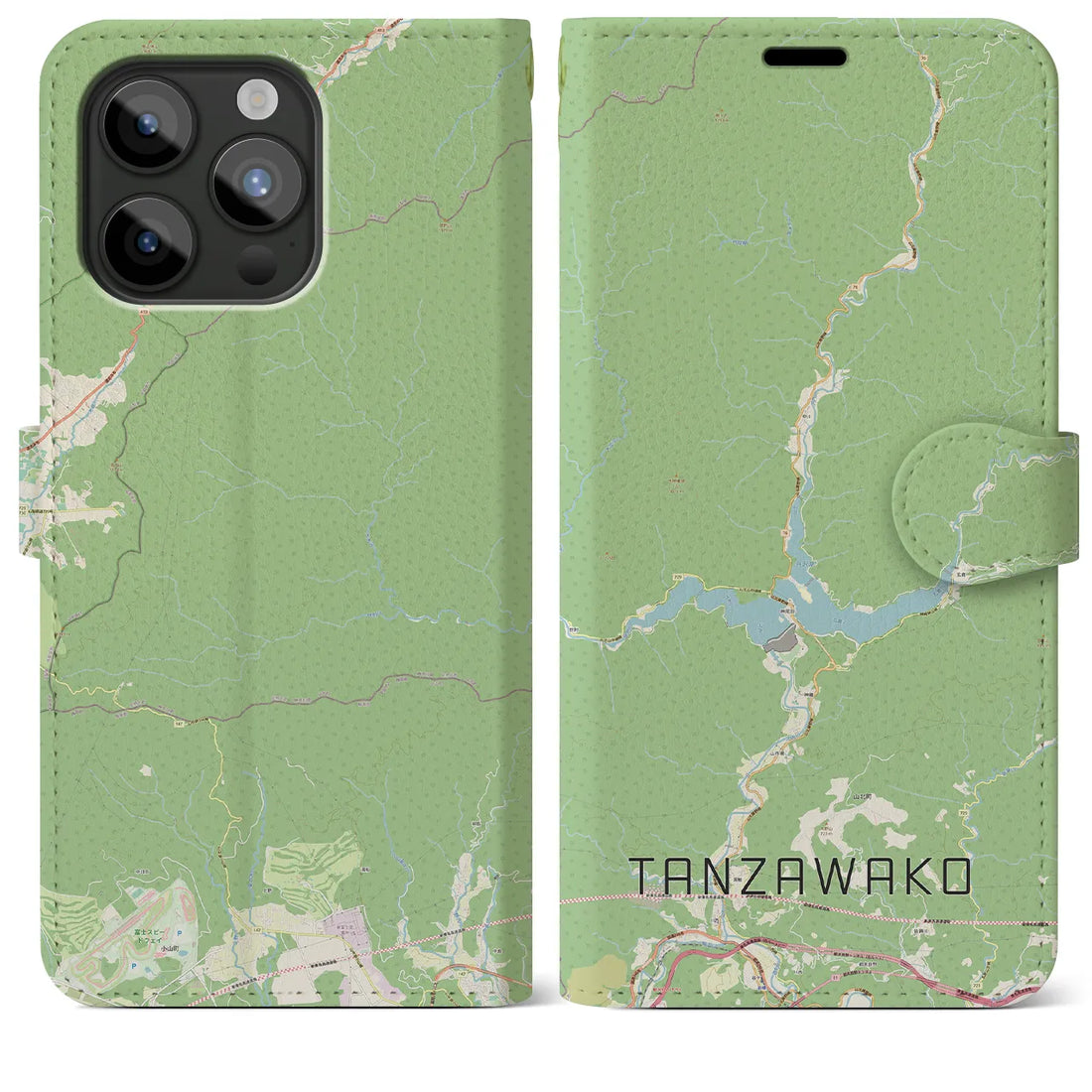 【丹沢湖】地図柄iPhoneケース（手帳両面タイプ・ナチュラル）iPhone 15 Pro Max 用