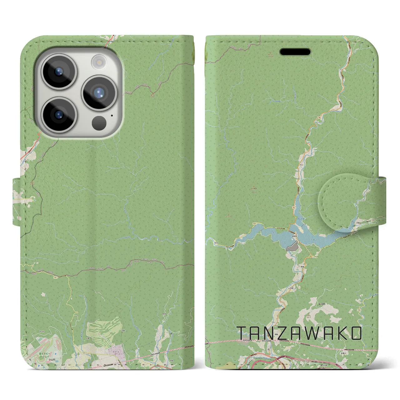 【丹沢湖】地図柄iPhoneケース（手帳両面タイプ・ナチュラル）iPhone 15 Pro 用