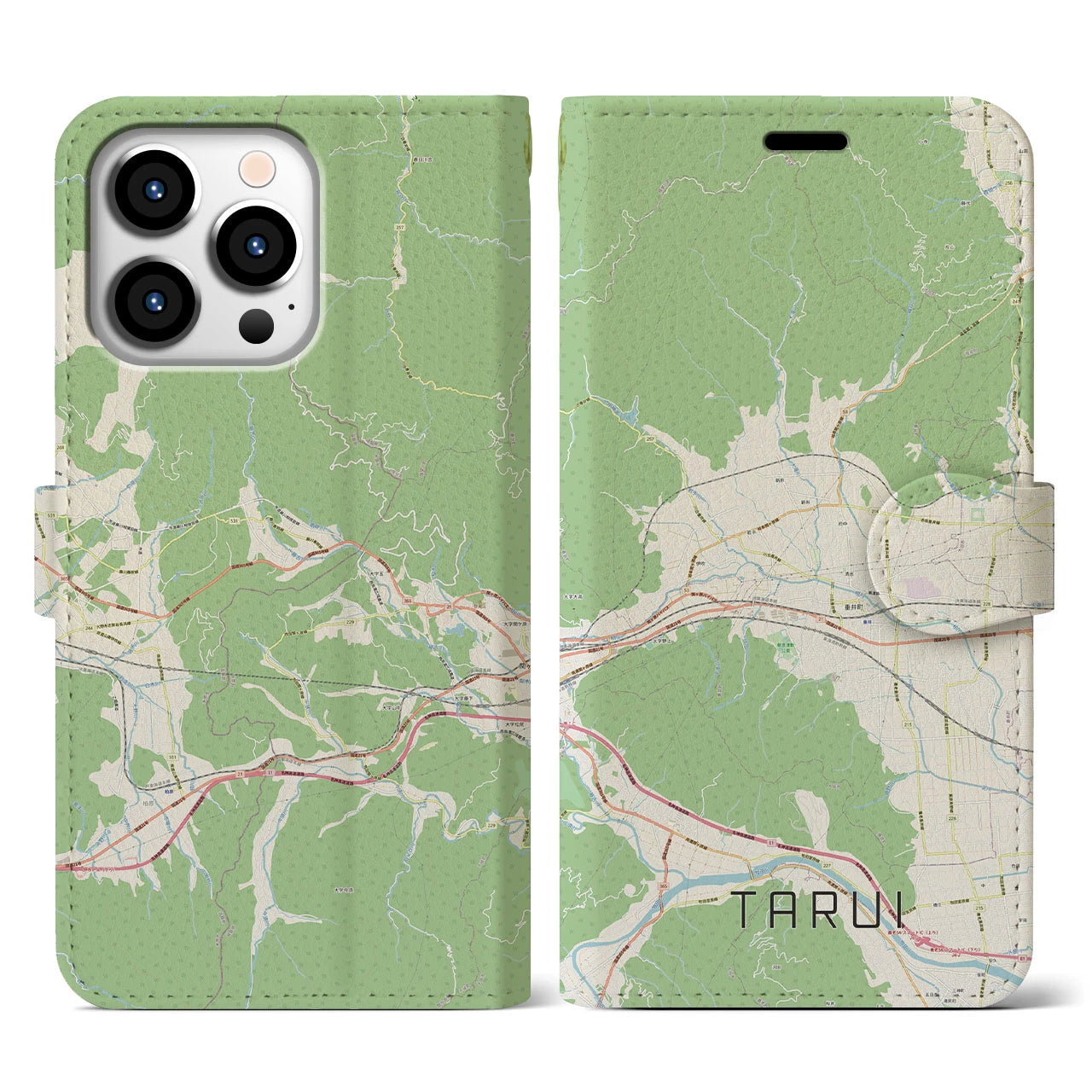 【垂井】地図柄iPhoneケース（手帳両面タイプ・ナチュラル）iPhone 13 Pro 用