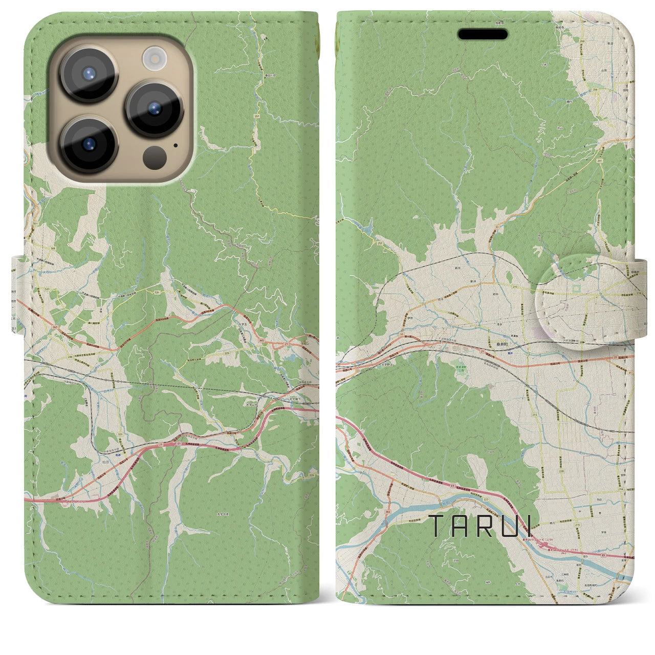 【垂井】地図柄iPhoneケース（手帳両面タイプ・ナチュラル）iPhone 14 Pro Max 用