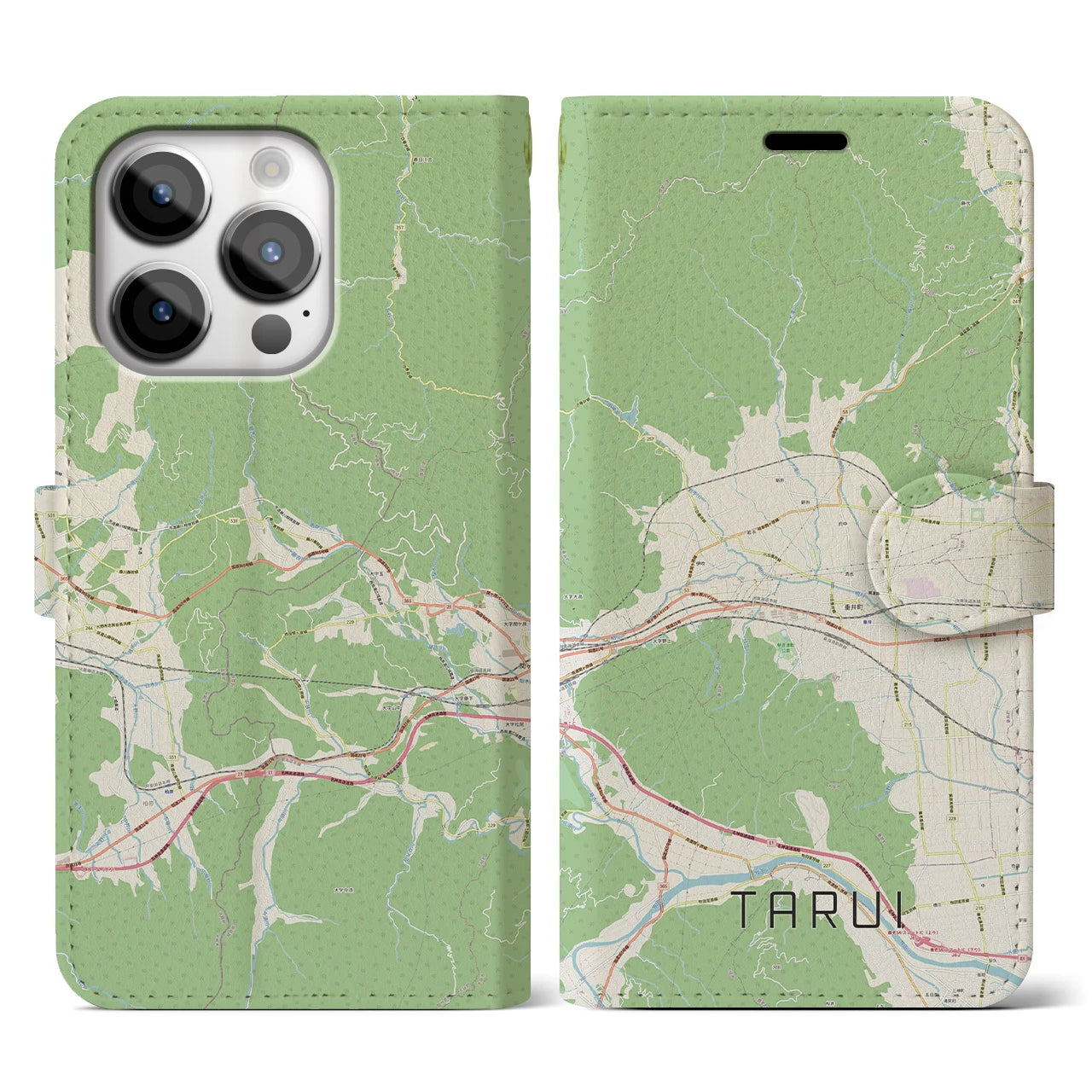 【垂井】地図柄iPhoneケース（手帳両面タイプ・ナチュラル）iPhone 14 Pro 用