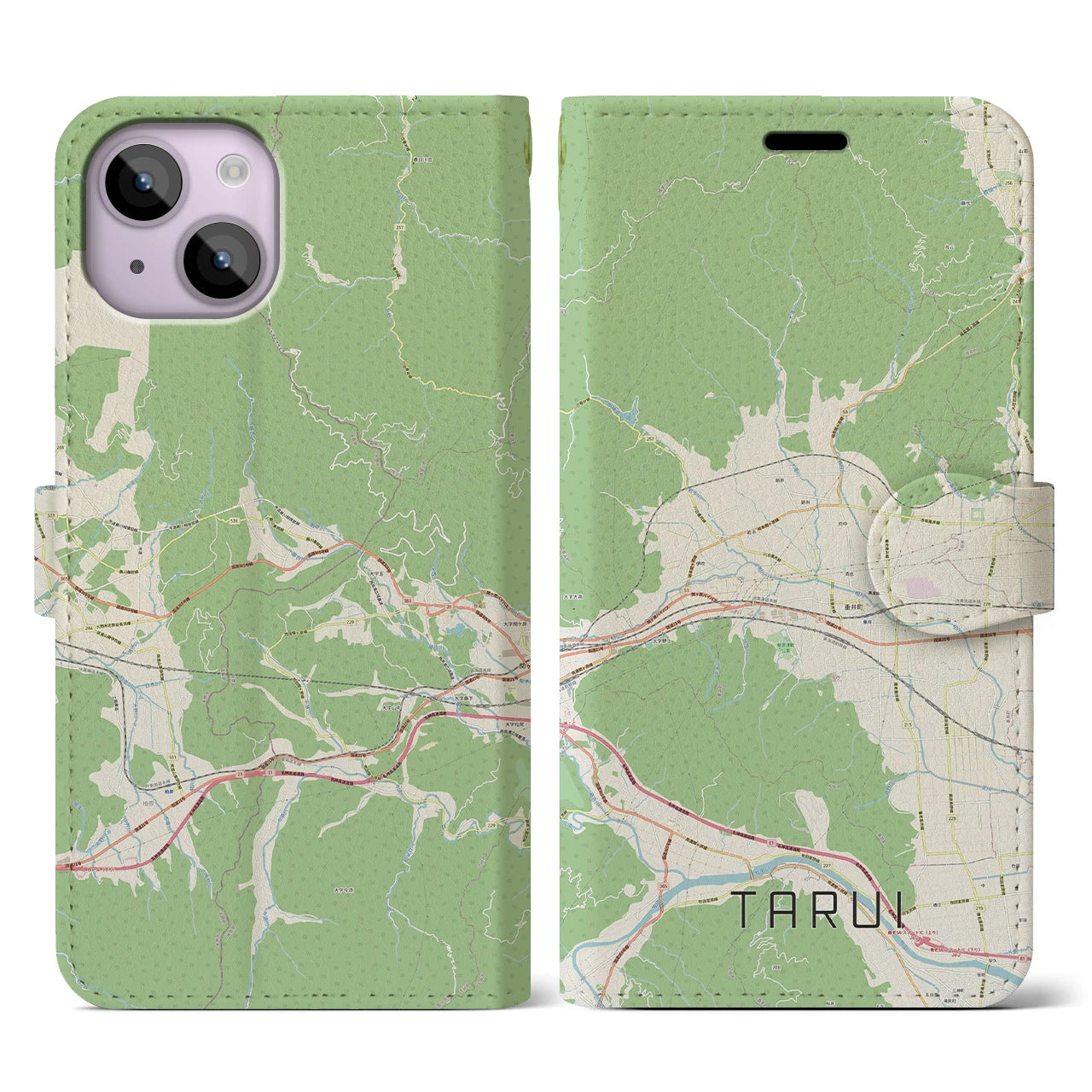 【垂井】地図柄iPhoneケース（手帳両面タイプ・ナチュラル）iPhone 14 用