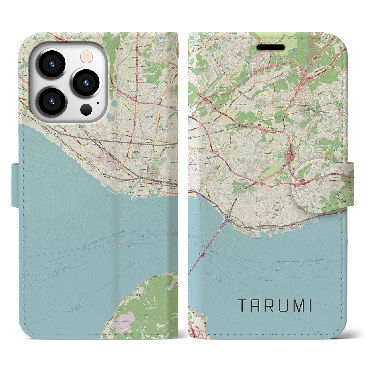 【垂水】地図柄iPhoneケース（手帳両面タイプ・ナチュラル）iPhone 13 Pro 用