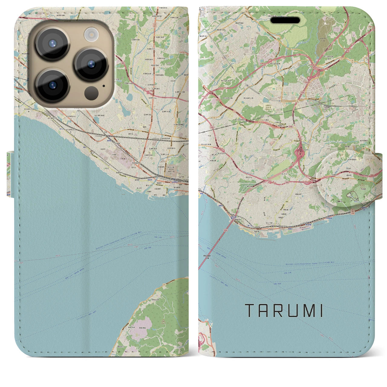 【垂水】地図柄iPhoneケース（手帳両面タイプ・ナチュラル）iPhone 14 Pro Max 用
