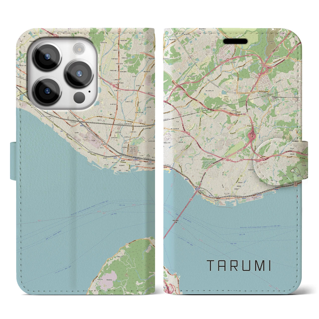 【垂水】地図柄iPhoneケース（手帳両面タイプ・ナチュラル）iPhone 14 Pro 用