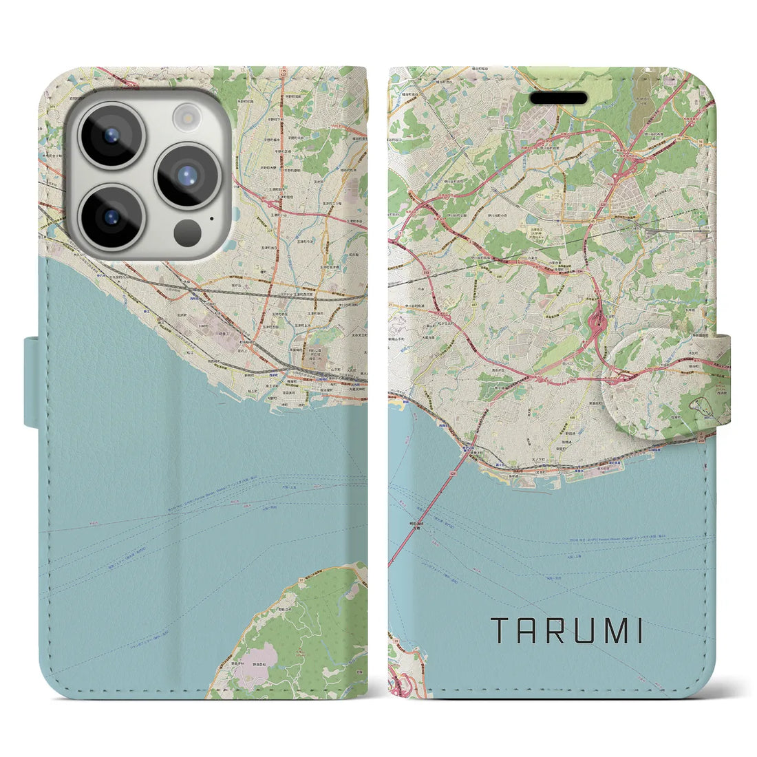 【垂水】地図柄iPhoneケース（手帳両面タイプ・ナチュラル）iPhone 15 Pro 用