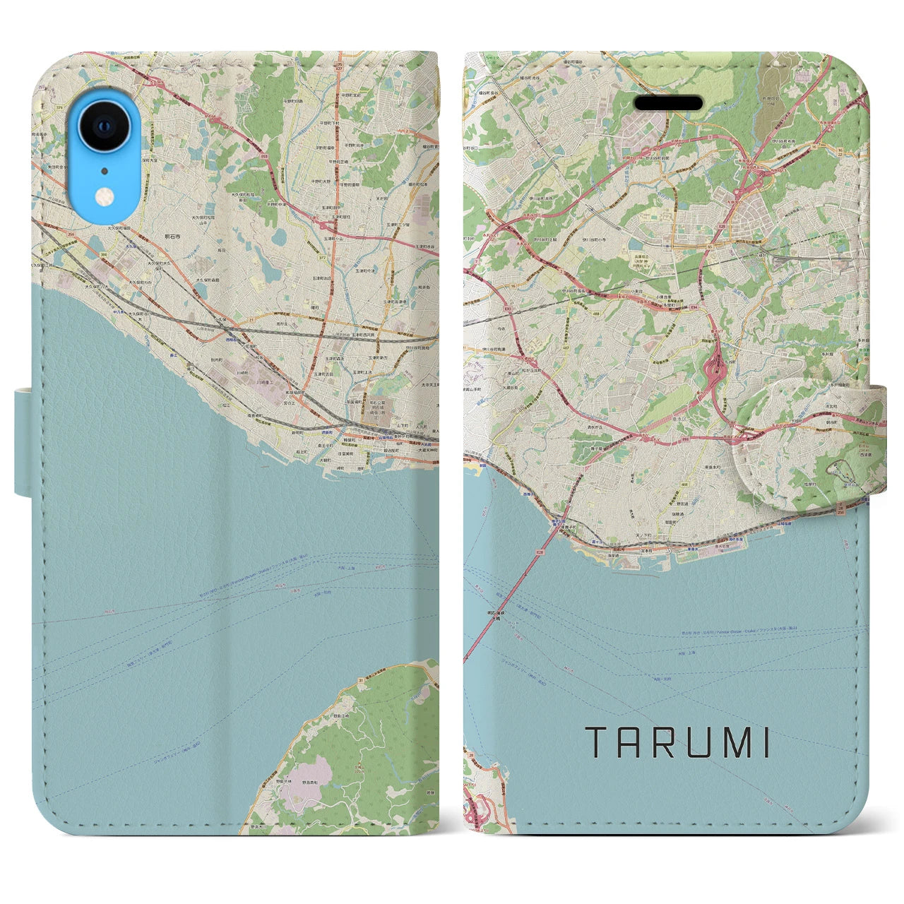 【垂水】地図柄iPhoneケース（手帳両面タイプ・ナチュラル）iPhone XR 用