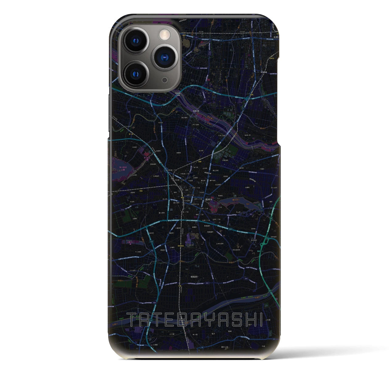 【館林】地図柄iPhoneケース（バックカバータイプ・ブラック）iPhone 11 Pro Max 用