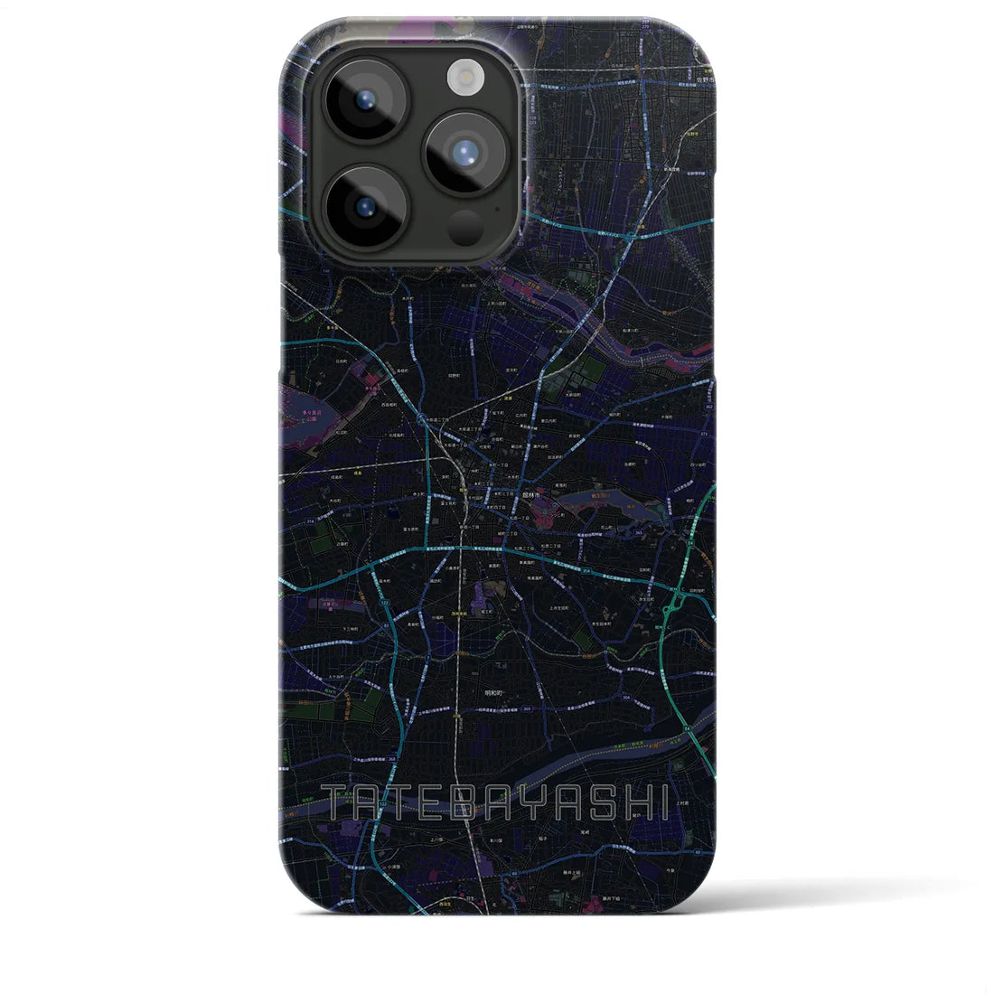 【館林】地図柄iPhoneケース（バックカバータイプ・ブラック）iPhone 15 Pro Max 用