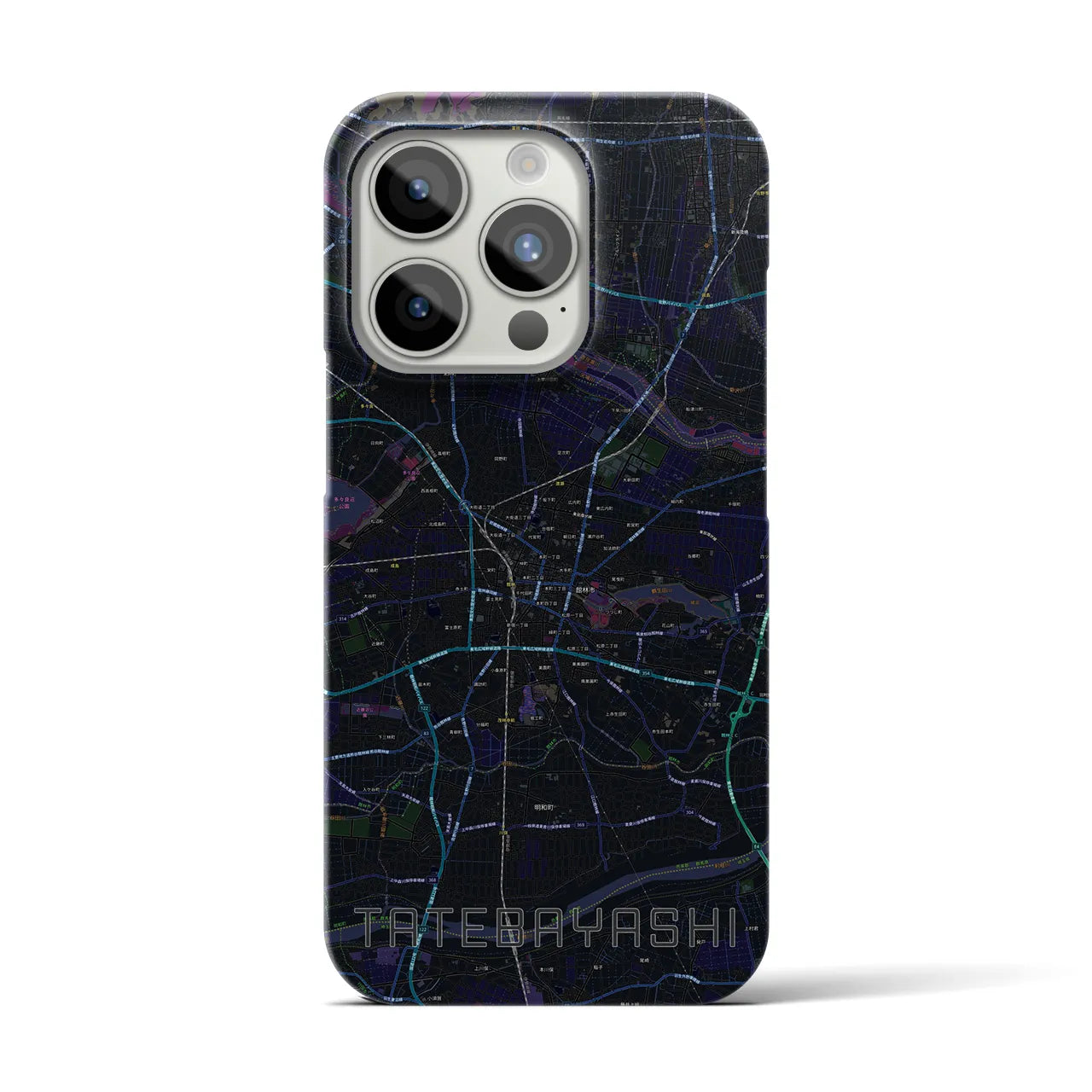 【館林】地図柄iPhoneケース（バックカバータイプ・ブラック）iPhone 15 Pro 用