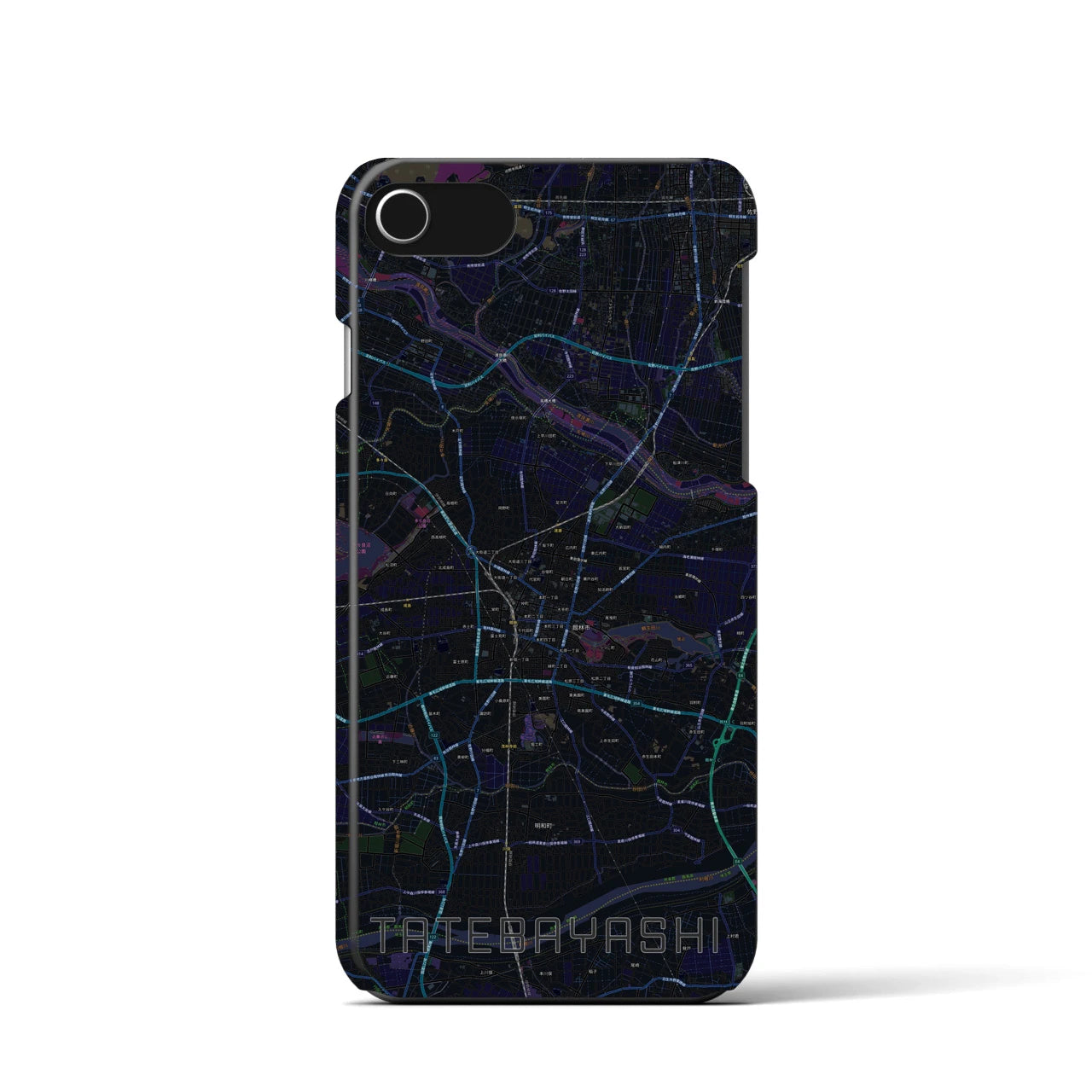 【館林】地図柄iPhoneケース（バックカバータイプ・ブラック）iPhone SE（第3 / 第2世代） / 8 / 7 / 6s / 6 用