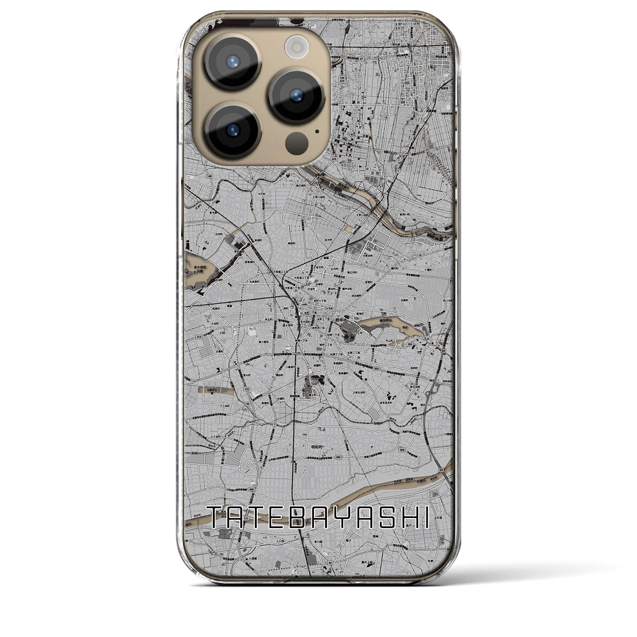 【館林】地図柄iPhoneケース（クリアタイプ・モノトーン）iPhone 14 Pro Max 用