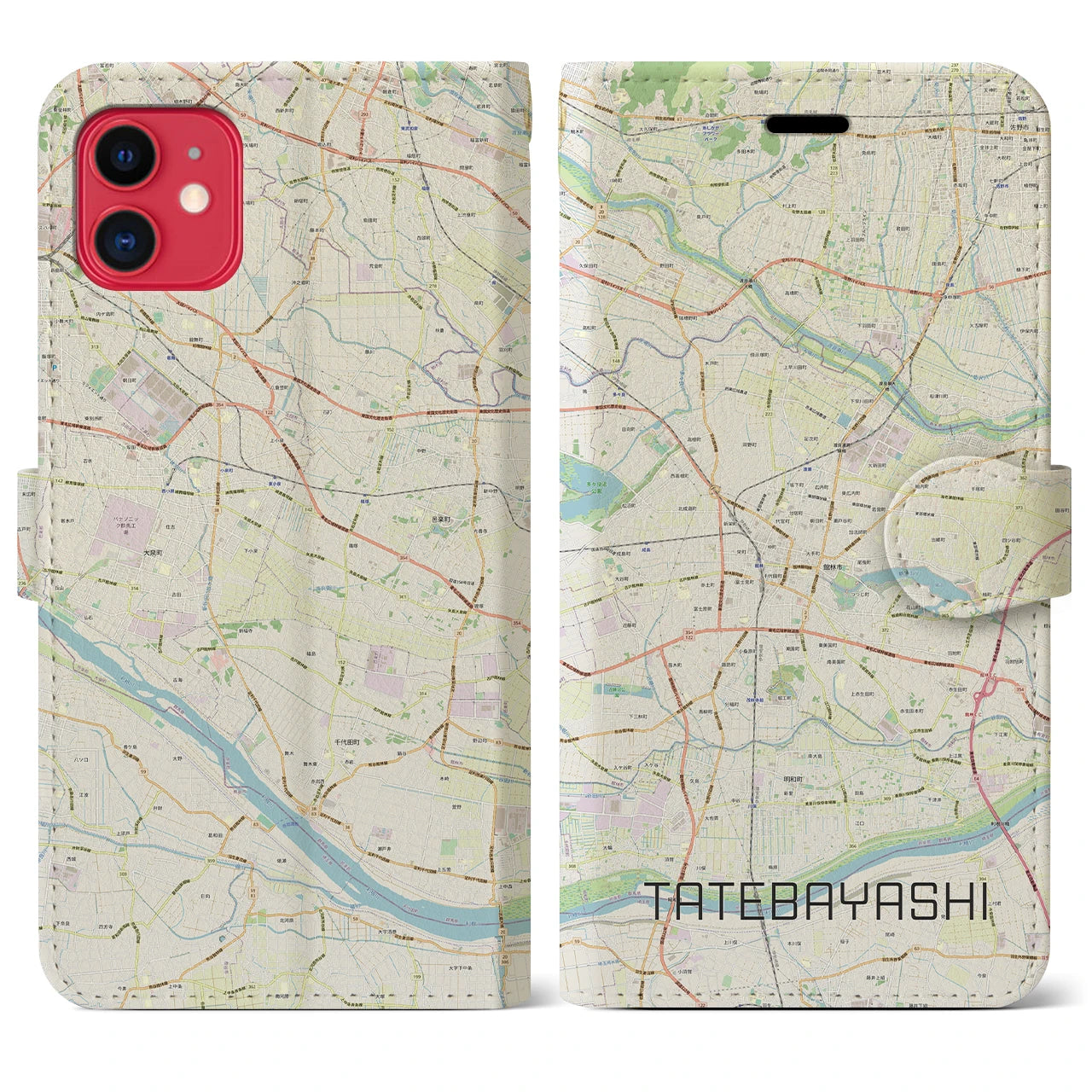 【館林】地図柄iPhoneケース（手帳両面タイプ・ナチュラル）iPhone 11 用