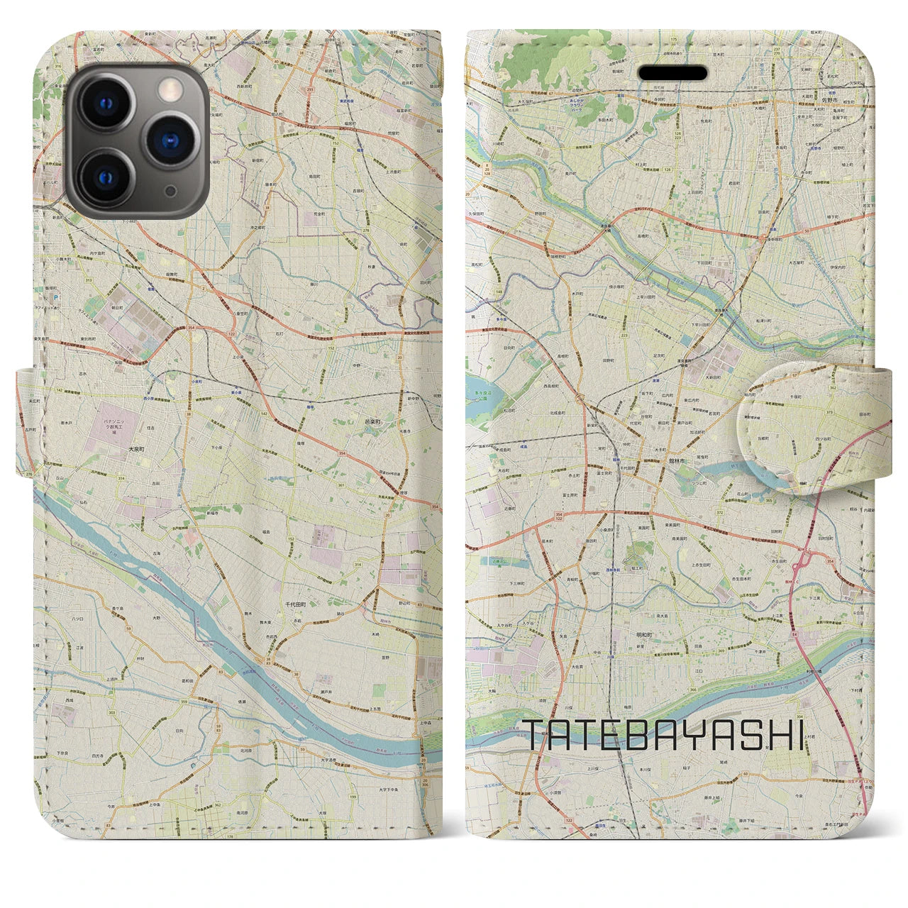 【館林】地図柄iPhoneケース（手帳両面タイプ・ナチュラル）iPhone 11 Pro Max 用