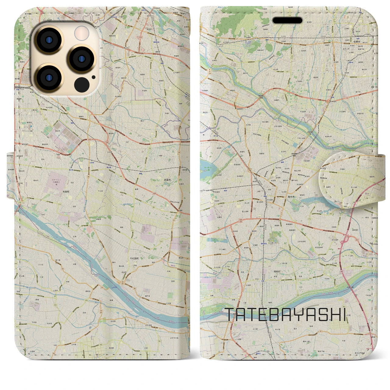 【館林】地図柄iPhoneケース（手帳両面タイプ・ナチュラル）iPhone 12 Pro Max 用