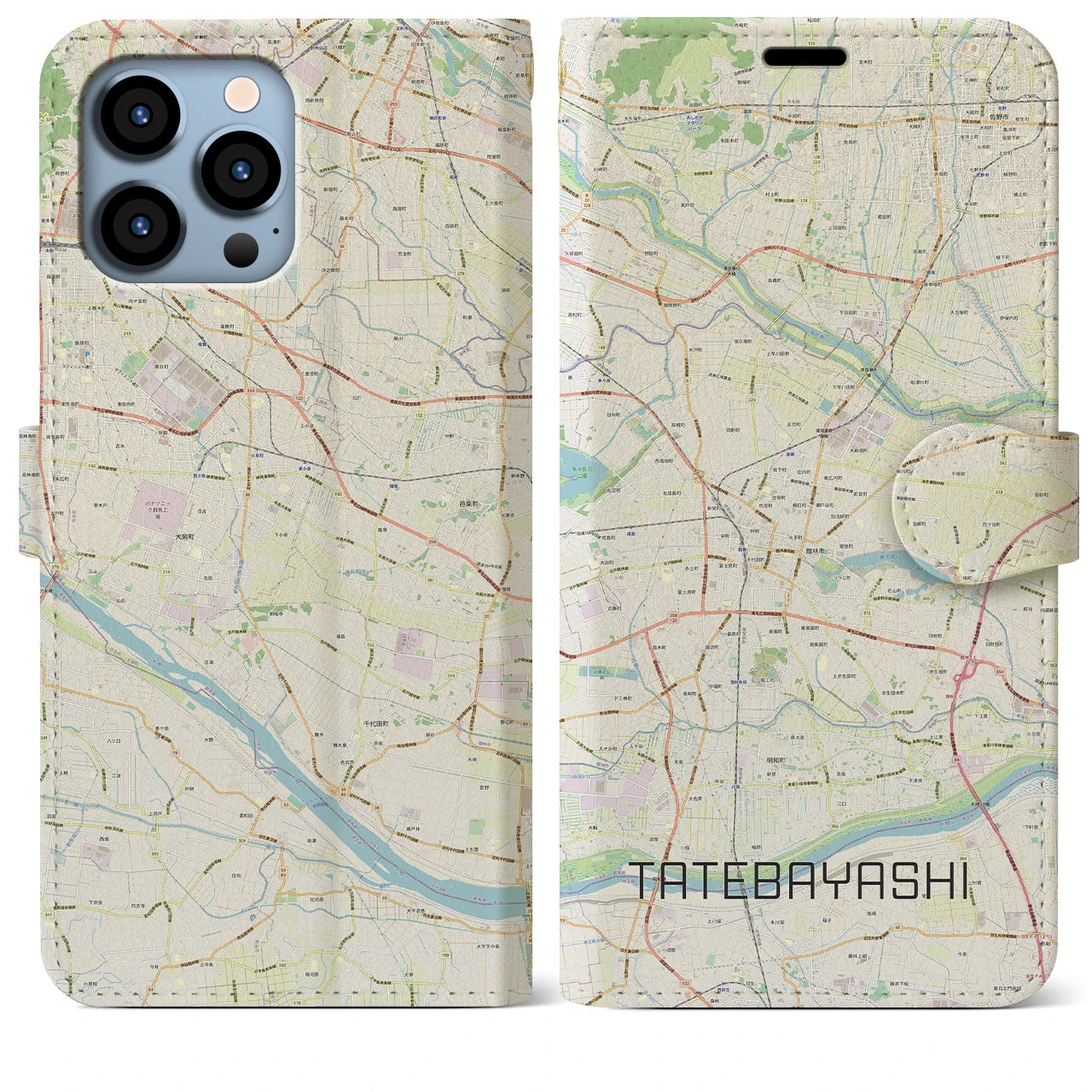 【館林】地図柄iPhoneケース（手帳両面タイプ・ナチュラル）iPhone 13 Pro Max 用