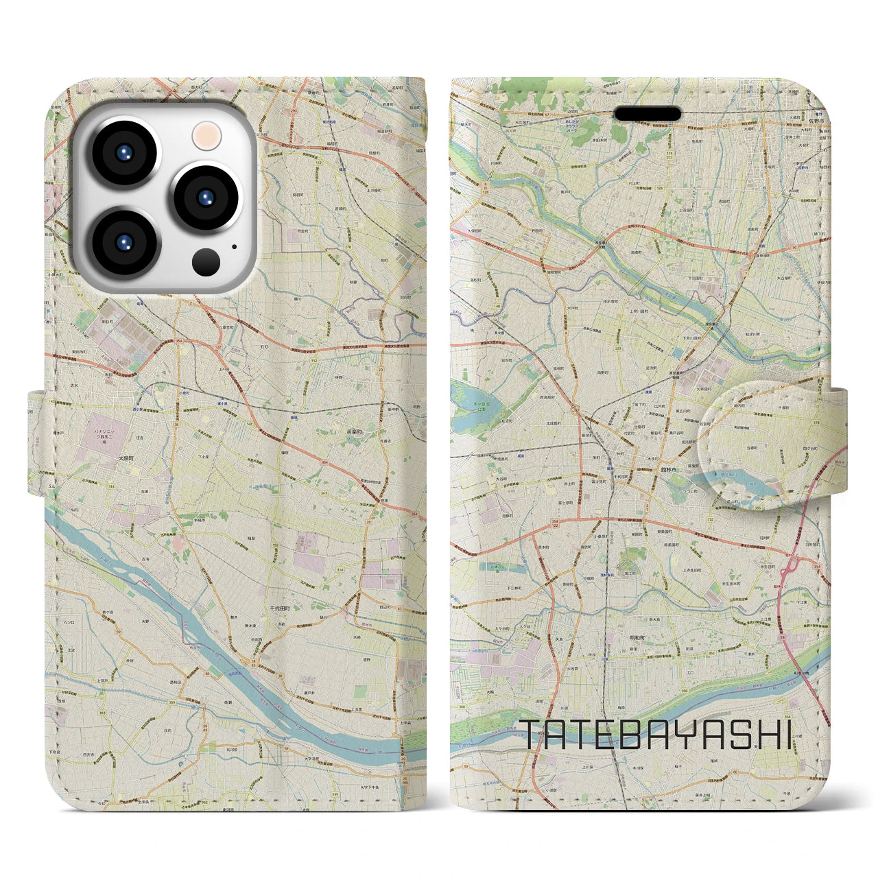 【館林】地図柄iPhoneケース（手帳両面タイプ・ナチュラル）iPhone 13 Pro 用