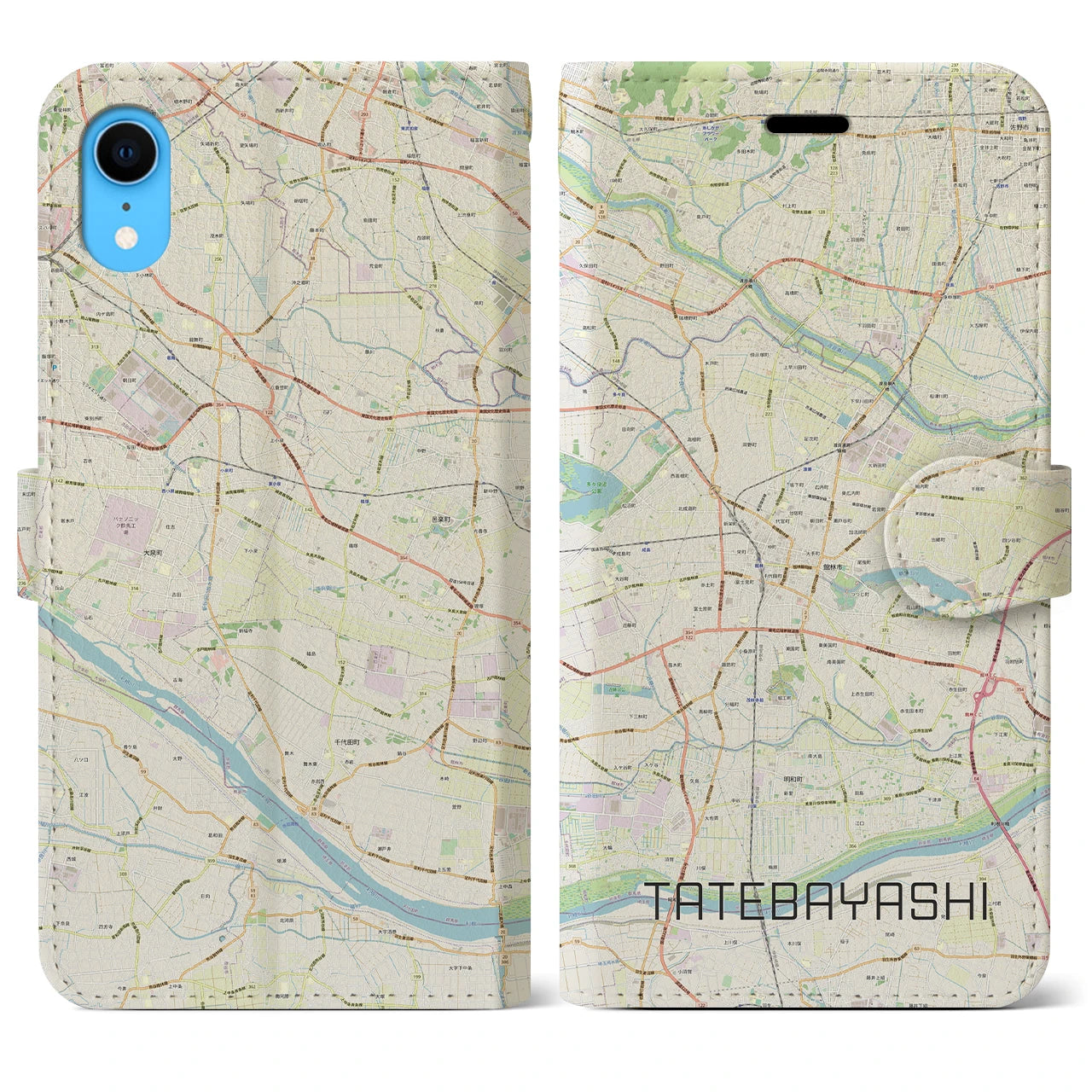 【館林】地図柄iPhoneケース（手帳両面タイプ・ナチュラル）iPhone XR 用