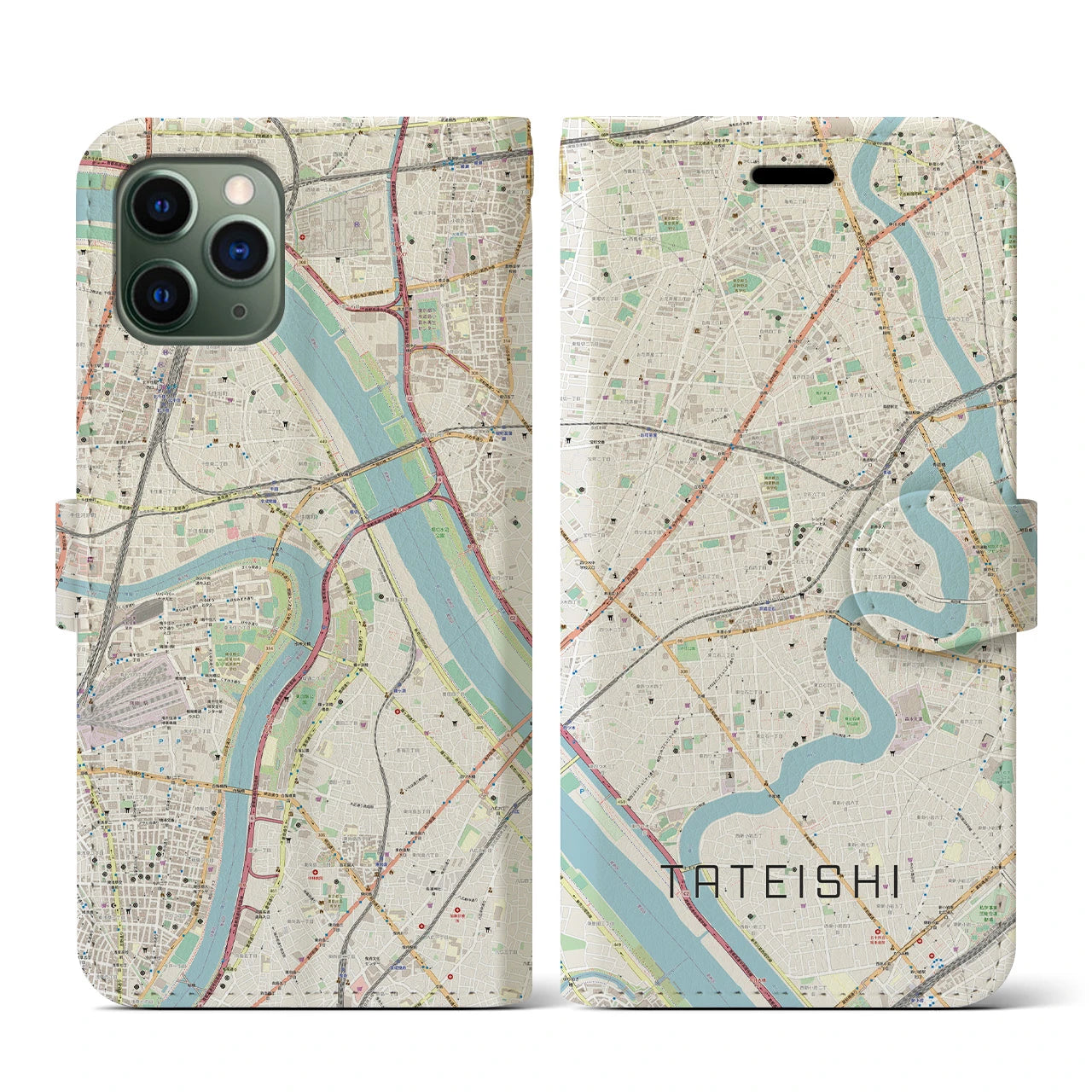 【立石（東京都）】地図柄iPhoneケース（手帳タイプ）ナチュラル・iPhone 11 Pro 用