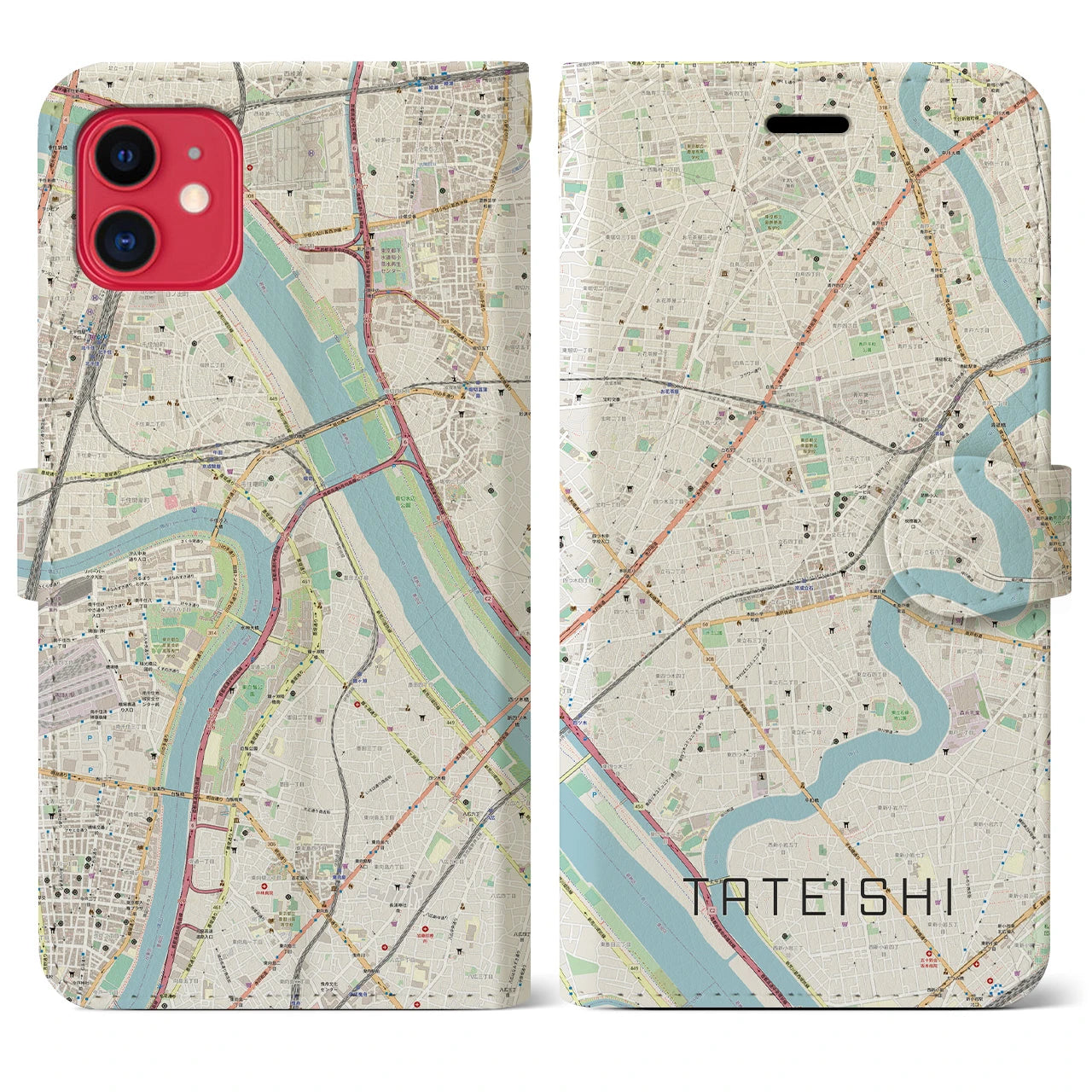 【立石】地図柄iPhoneケース（手帳両面タイプ・ナチュラル）iPhone 11 用