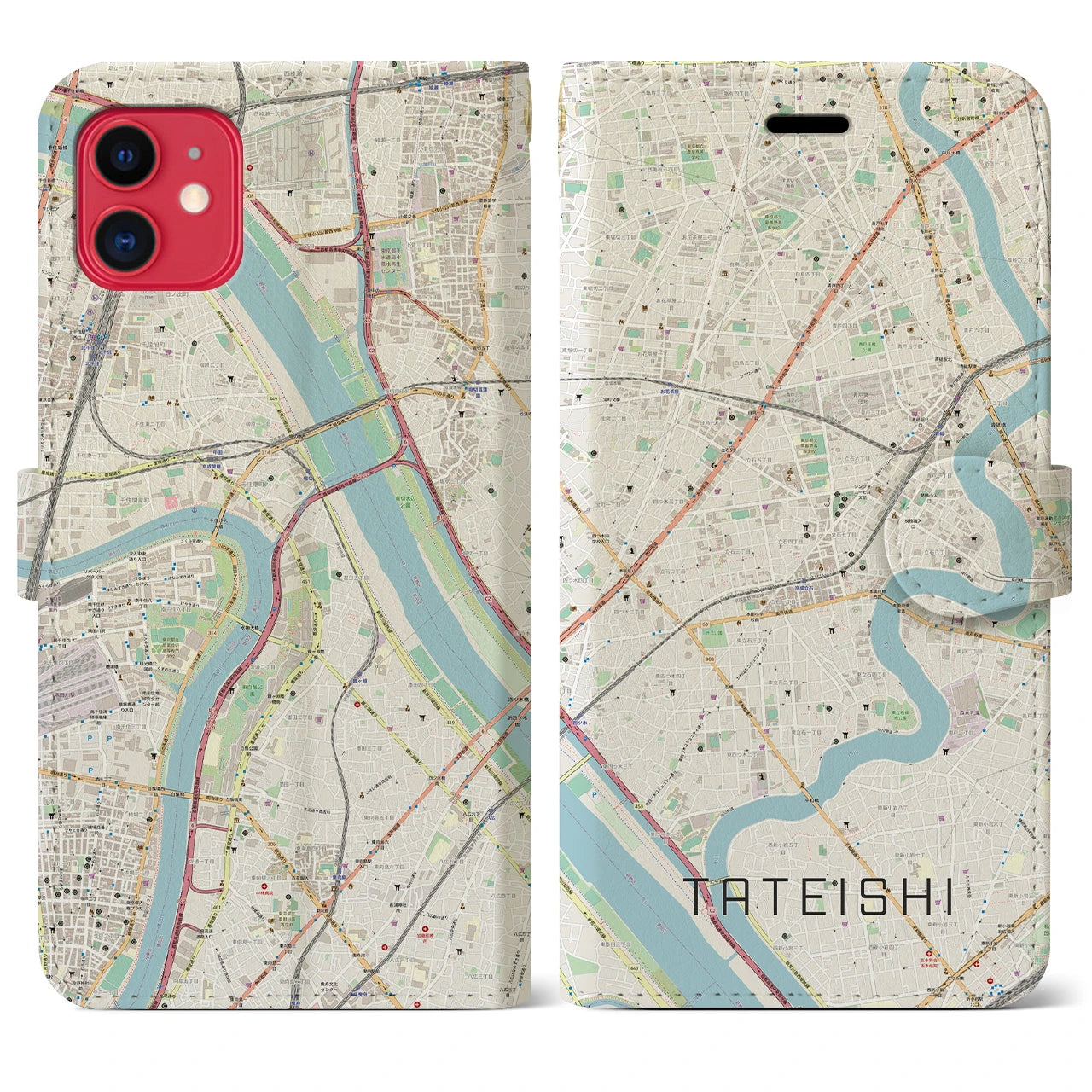 【立石（東京都）】地図柄iPhoneケース（手帳タイプ）ナチュラル・iPhone 11 用