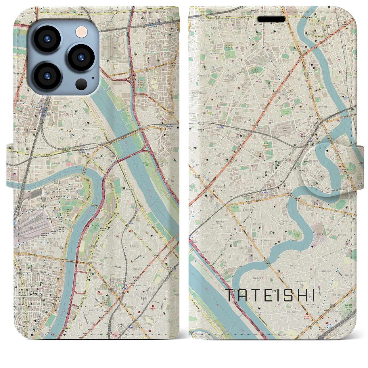 【立石】地図柄iPhoneケース（手帳両面タイプ・ナチュラル）iPhone 13 Pro Max 用