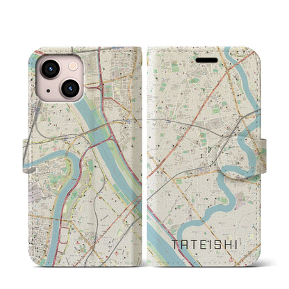 【立石（東京都）】地図柄iPhoneケース（手帳タイプ）ナチュラル・iPhone 13 mini 用