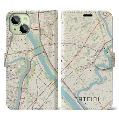 【立石】地図柄iPhoneケース（手帳両面タイプ・ナチュラル）iPhone 15 用
