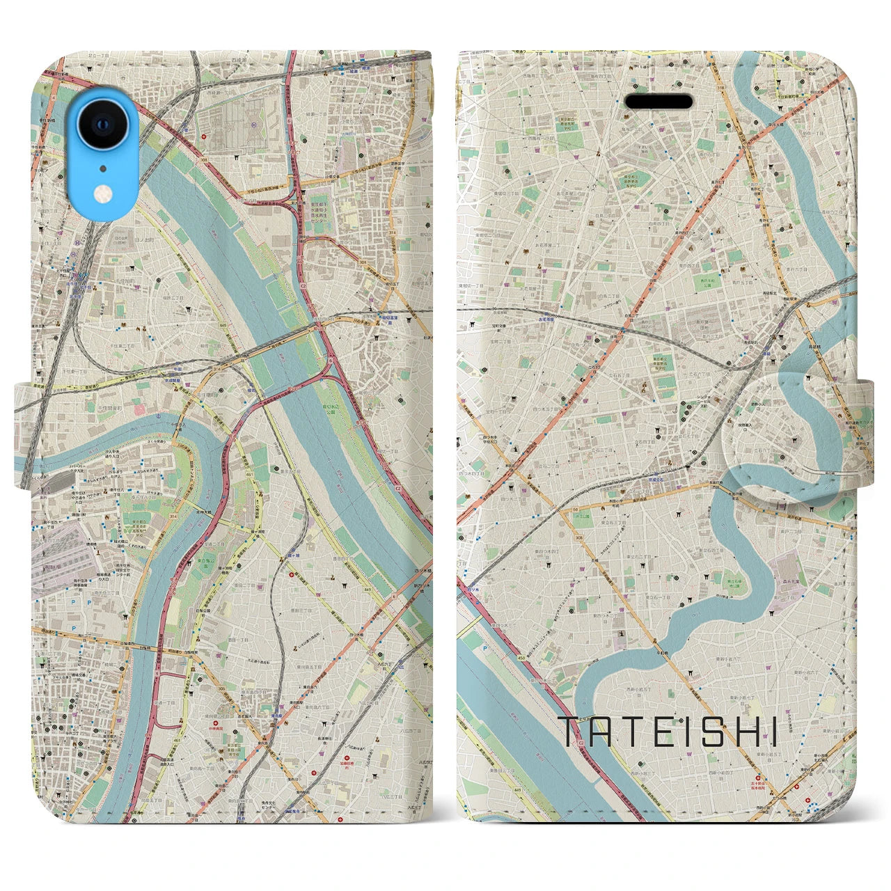 【立石】地図柄iPhoneケース（手帳両面タイプ・ナチュラル）iPhone XR 用