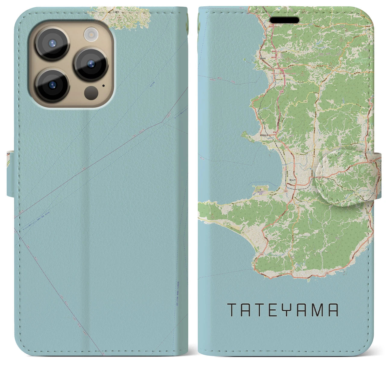 【館山2】地図柄iPhoneケース（手帳両面タイプ・ナチュラル）iPhone 14 Pro Max 用