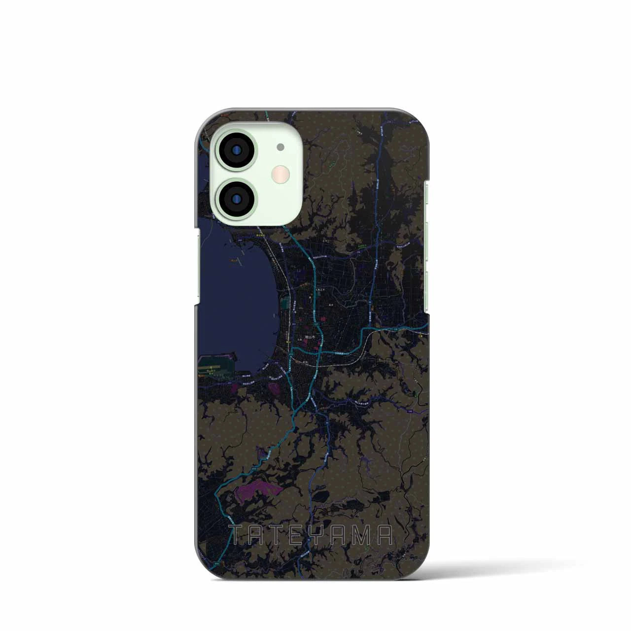 【館山】地図柄iPhoneケース（バックカバータイプ・ブラック）iPhone 12 mini 用